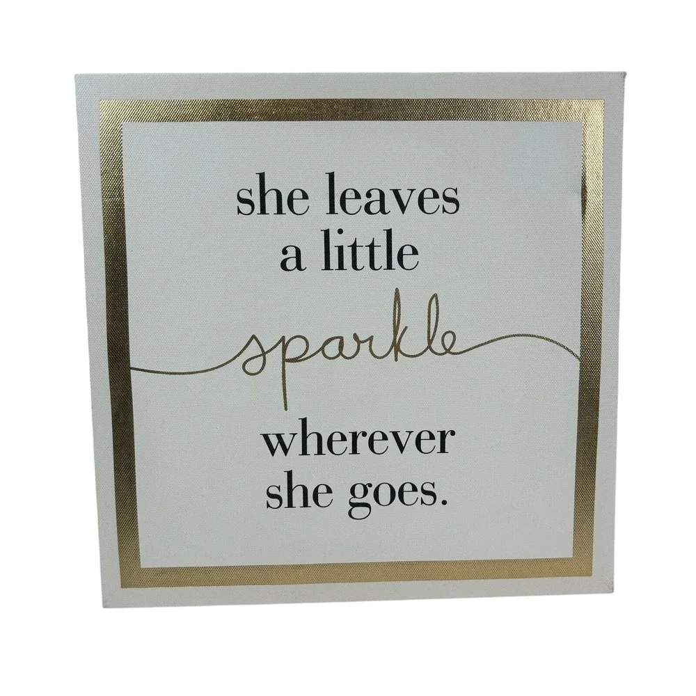 She Leaves a Little Sparkle Wherever She Goes Canvas Wall Art Gold Decor Glam